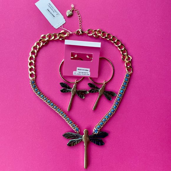 NWT Betsey Johnson Bug Collector Dragonfly Necklace + Earrings SET - Picture 6 of 16